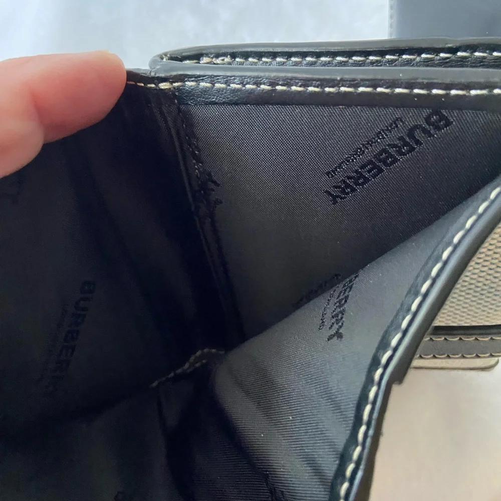 BURBERRY Blue and Black Two-Tone Trifold Canvas and Leather Wallet - Picture 11 of 13